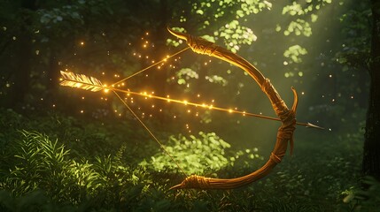 Obraz premium Magical Bow and Arrow in a Forest.