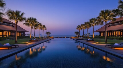 Serene Poolside at Dusk with Ocean View