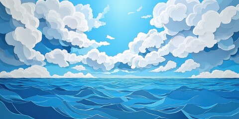 Expansive blue sky with scattered small clouds in a panoramic view, Vast blue sky with fluffy clouds in a wide panoramic scene