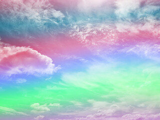 beauty sweet pastel green and red colorful with fluffy clouds on sky. multi color rainbow image. abstract fantasy growing light