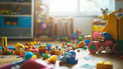 Fototapeta premium Colorful Playroom Filled with Toys and Disarray