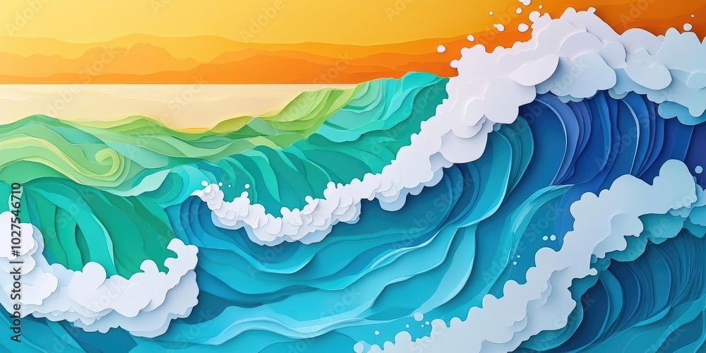 Poster Aerial perspective of crashing waves and surf along the coastline, Aerial view of ocean waves crashing on the shore