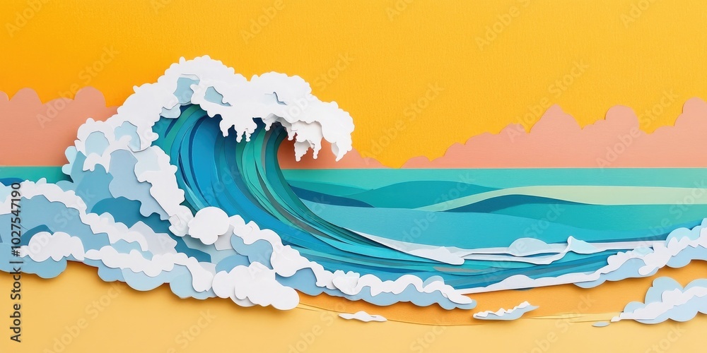 Wall mural A wave crashing onto the shore at a coastal beach, A wave crashing on the beach shoreline