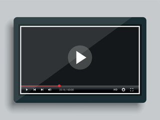 Flat interface of video player on the background of tablet isolated on gray background. Vector.