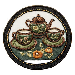 Tea set Design Embroidered Patch isolated on transparent background