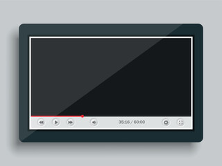 White flat video player on the tablet. Vector on a gray background