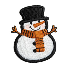 Snowman Design Embroidered Patch isolated on transparent background
