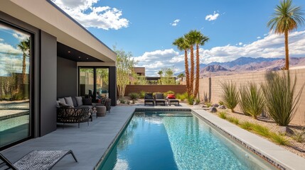 Fototapeta premium Modern Backyard Oasis with Pool and Mountain View