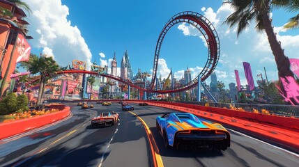 Fototapeta premium Colorful Race Cars on a Thrilling Track