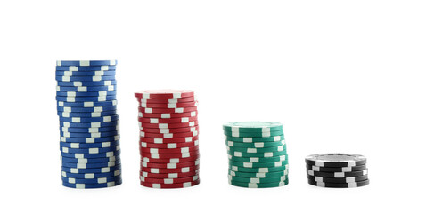 Poker game. Casino chips isolated on white
