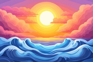 Scenic sunset view with vibrant colors and clouds in the background, Vibrant sunset landscape with colorful sky and clouds