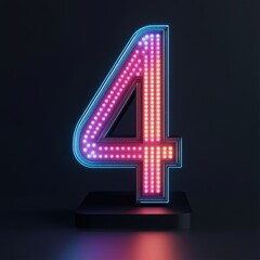 Fototapeta premium 3D number 4 with colored led light texture realistic modern design, soft lighting, black background 