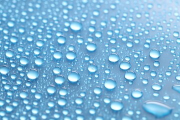 Water drops on light blue background, above view