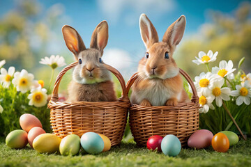 bunny easter with collorfull eggs. easter wallpaper background