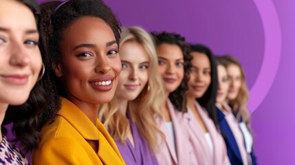 Fototapeta premium A group of women are smiling for the camera. They are all wearing pink clothing. Scene is happy and friendly