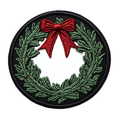 Christmas wreath Design Embroidered Patch isolated on transparent background