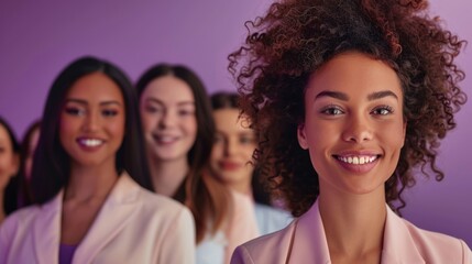 Obraz premium A group of women are smiling for the camera. They are all wearing pink clothing. Scene is happy and friendly