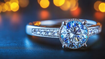 Fototapeta premium Elegant Diamond Ring with Sparkling Bokeh Background