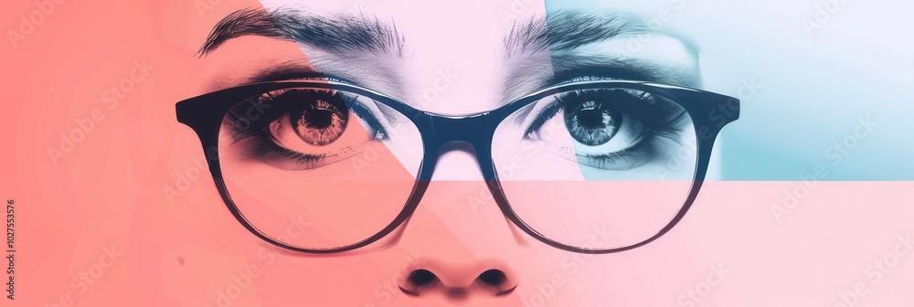Aufkleber a pair of eyeglasses is showcased against a colorful backdrop of artistic eye designs, emphasizing s