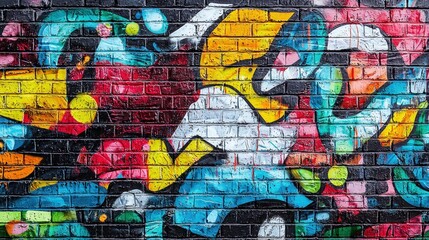 Obraz premium a brick wall covered in colorful street art, reflecting urban creativity and culture