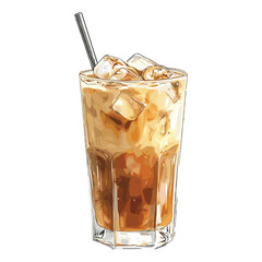 iced coffee cafe latte in watercolor illustration style, isolated vector on white background