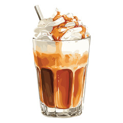 caramel macchiato in watercolor illustration style, isolated vector on white background