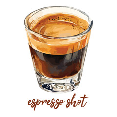 espresso shot in watercolor illustration style, isolated vector on white background