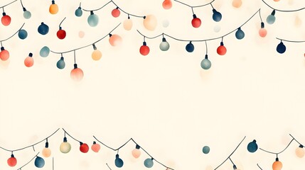 Minimalist watercolor Christmas lights strung in soft pastel colors scattered on a light cream background creating a seamless festive and cozy pattern