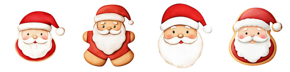 Christmas-themed gingerbread cookies in various Santa designs, white isolate background,Transparent background.
