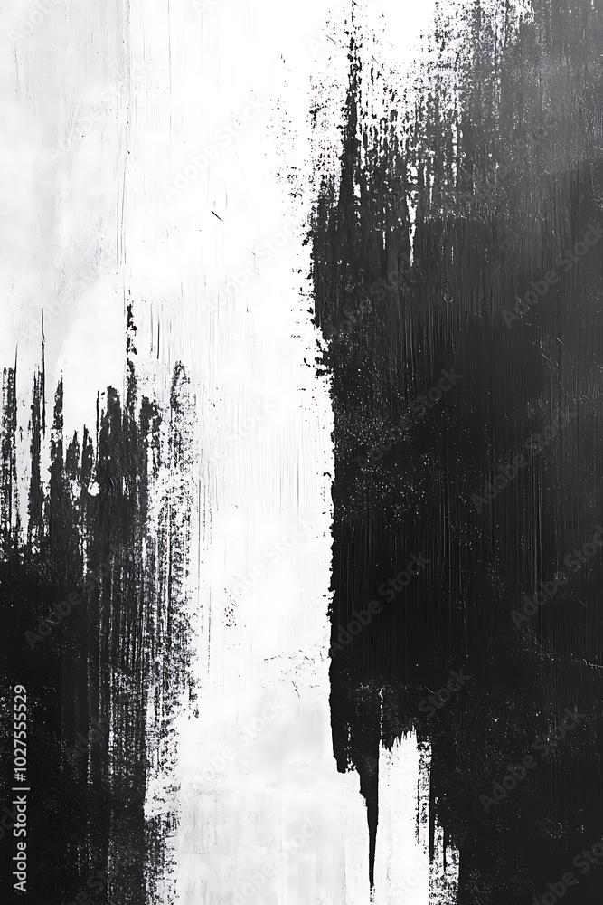 Leinwandbilder An abstract artwork featuring bold black and white brush strokes, creating a striking contrast and dynamic visual texture.
