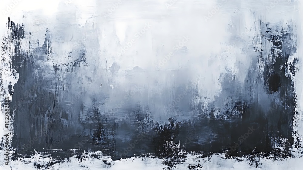 Aufkleber an abstract painting featuring a fusion of dark gray and white tones, creating a serene and minimali