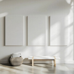White canvas, posters mockup on the wall and floor, wall art mockup	
