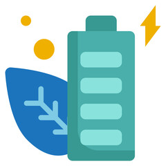 battery leaf green power renewable energy electricity flat style