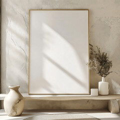 White canvas, posters mockup on the wall and floor, wall art mockup	