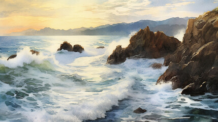 Obraz premium the waves of the sea on which the sun sets