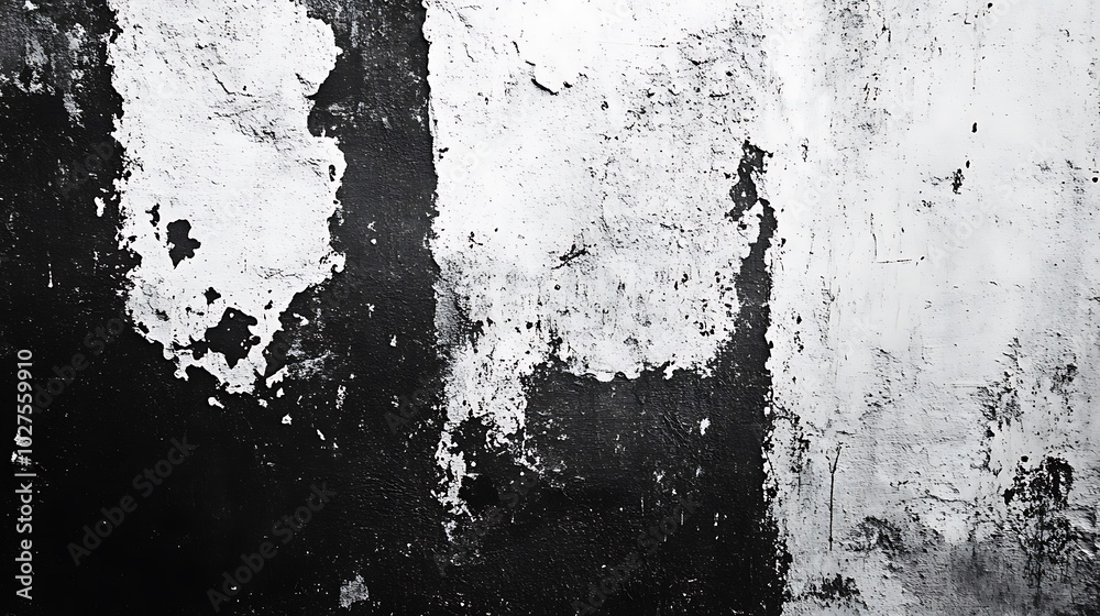 Poster an abstract texture featuring a blend of white and black paint, showcasing peeling layers and an ind