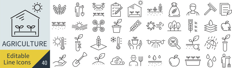 線の編集ができる農業に関するアイコンセット（アウトライン化していない）