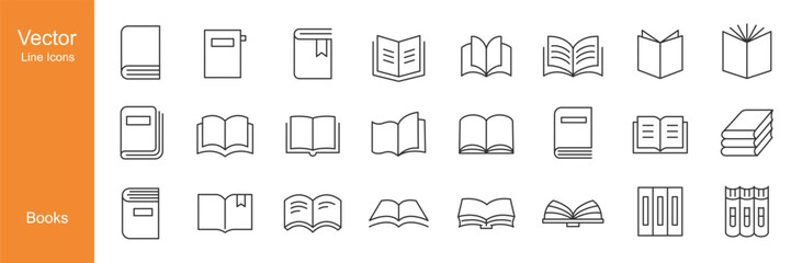 Books Icons - Vector Line. Editable Stroke.