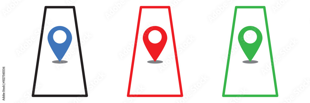 Wall mural route icon - two points with dotted path and location pin. route location icon two pin sign and dott