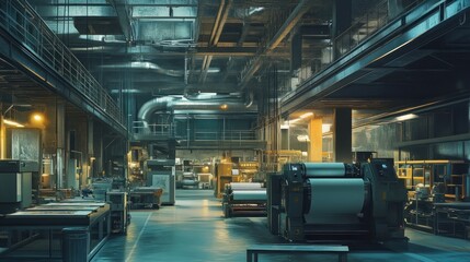 Obraz premium A printing plant utilizing specialized machines for high-security printing, focusing on banknote security and precision.