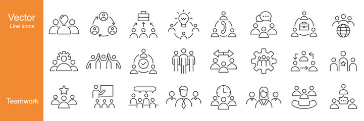 Teamwork Icon - Vector Line. Editable Stroke.