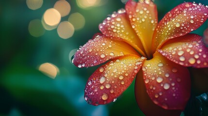 Fototapeta premium Macro Shot of Tropical Flower with Water Droplets