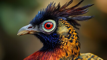 Close-up of Colorful Exotic Bird with Bright Red Eye