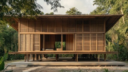 Fototapeta premium A traditional building designed using vernacular architecture techniques, emphasizing local materials and methods.