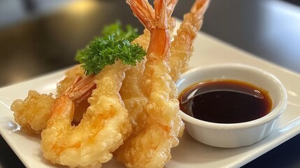 Crispy Shrimp with Sauce on White Plate