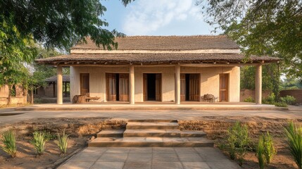 Fototapeta premium A traditional building featuring vernacular architecture and locally sourced materials, representing cultural identity.