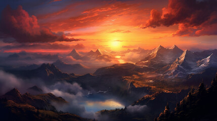 The view of the sun rising from the top of the mountain