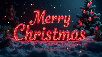 Poster with the inscription Merry Christmas. Bright colors. Festive background. For holiday headers, cards, party posters.