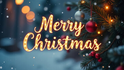 Poster with the inscription Merry Christmas. Bright colors. Festive background. For holiday headers, cards, party posters.