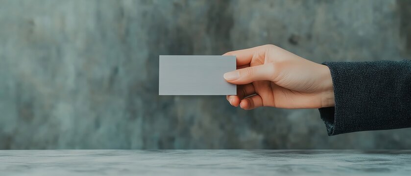 A consultant s hand placing a business card on the table during an introductory meeting, business card exchange, networking in consulting